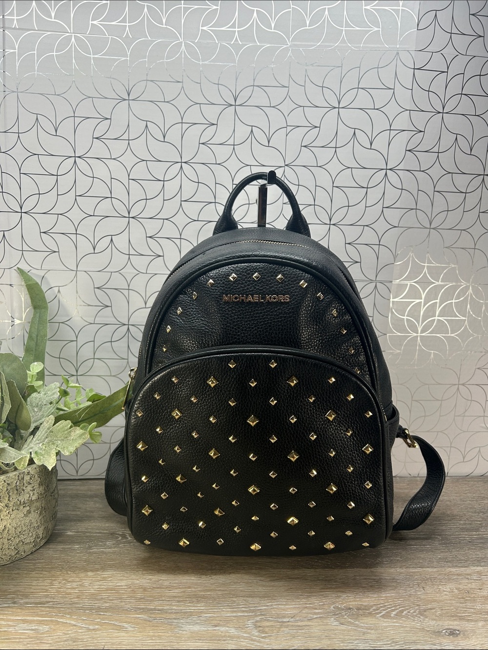 2283 Michael Kors Black Leather Backpack with Gold Hardware 277552283